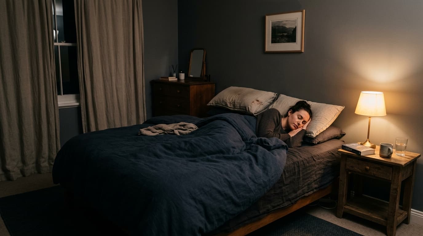 Quarto escuro, organizado e silencioso, preparado para uma boa noite de sono