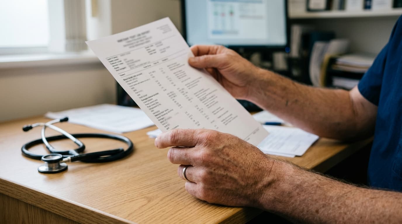 Laudo de exame de sangue com resultado de TSH ao lado da faixa de valores de referência
